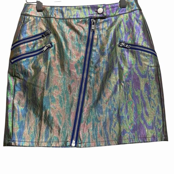 Current Mood Mini Skirt Small Iridescent Holographic Zip Punk Y2K Festival Disco - Picture 1 of 5